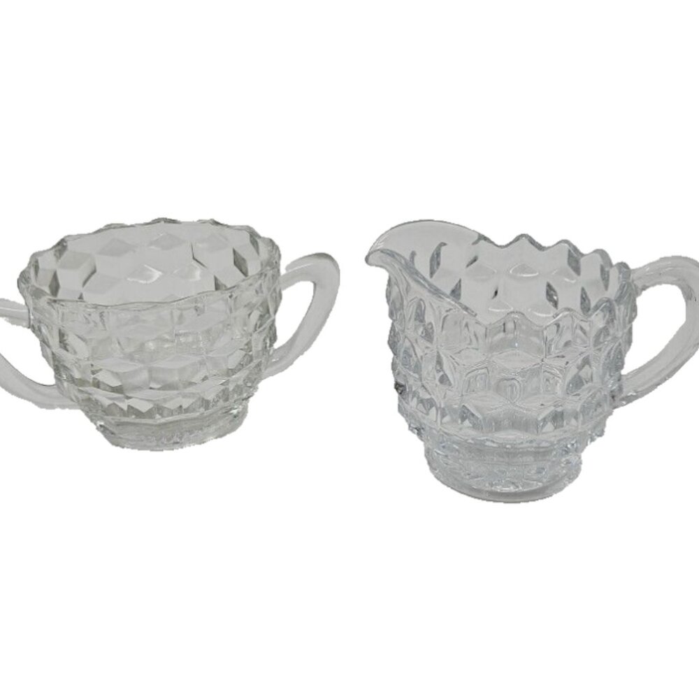 Pair Vintage Jeannette Sugar Creamer Cube Cubist Clear Depression Glass 1929-33